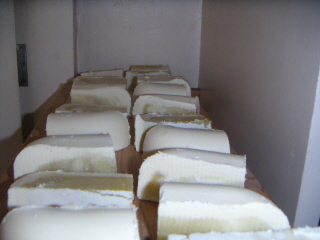 Homemade natural soap, curing in the airing cupboard and ready at the beginning of September.